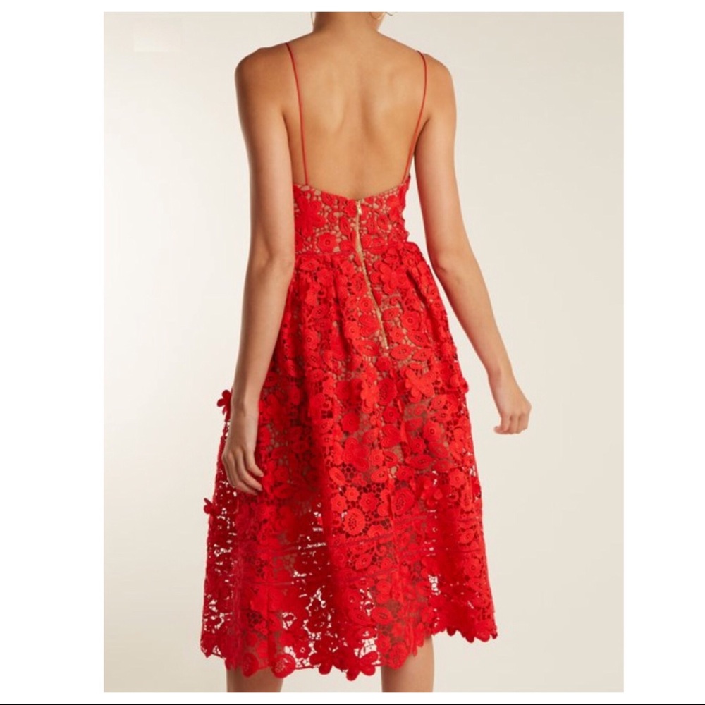 SELF-PORTRAIT RED 3D LACE MIDI DRESS - Picture 6 of 8